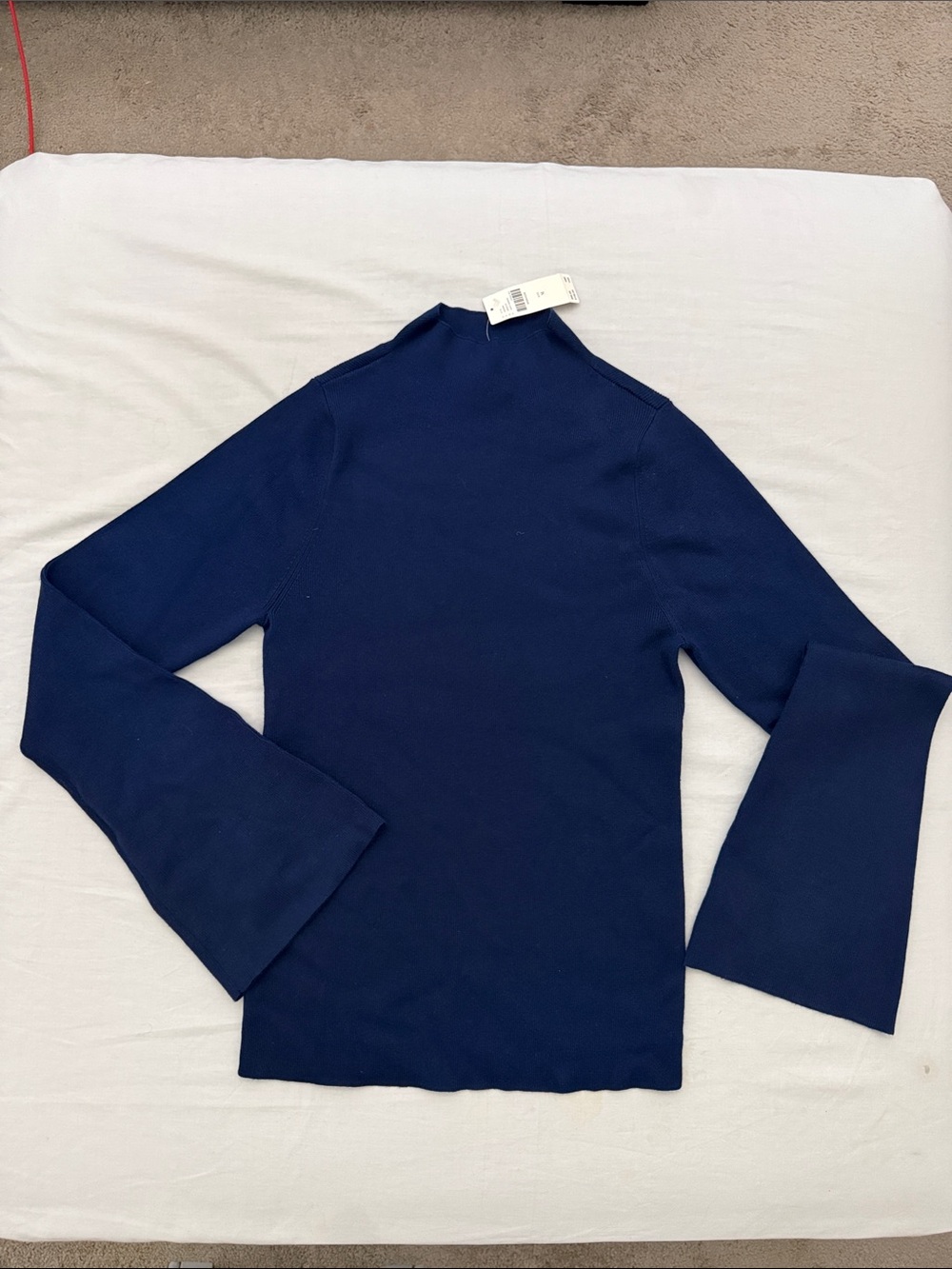 Classic Navy Mock Neck Sweater with Bell Sleeves